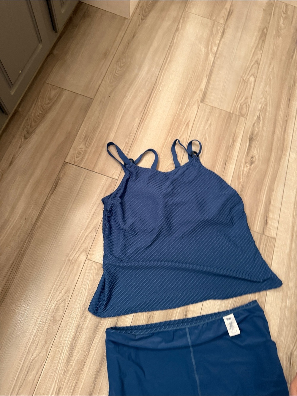 Lands' End Navy Textured Tankini Top and Skirt Swim Set - Picture 2 of 9